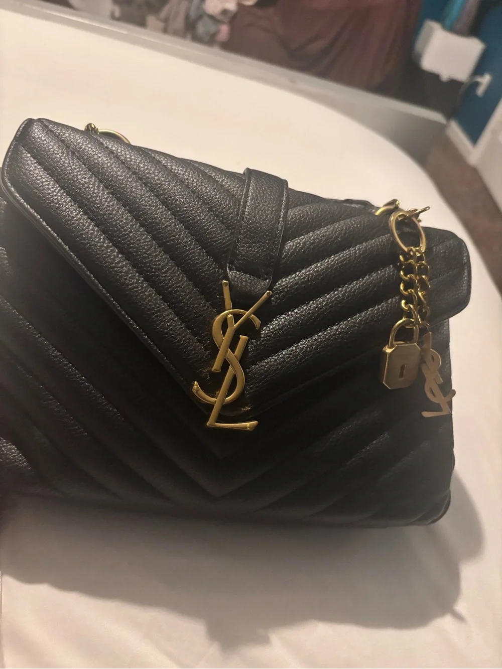 Inspired Saint Laurent Black Quilted Leather Satchel with Gold YSL Hardware